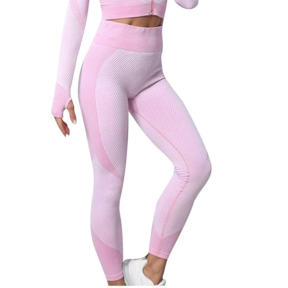 DAISY 2 Tone Pink Ribbed Waffle Knit Leggings Sz 2X